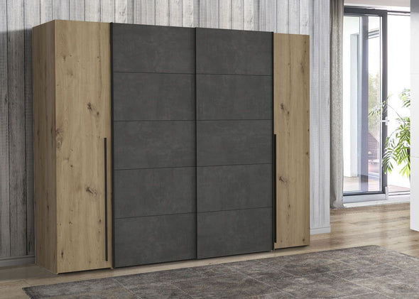 Dulap Narago cu 4 usi, culoare stejar-beton, 270 cm latime - LunaHome.ro