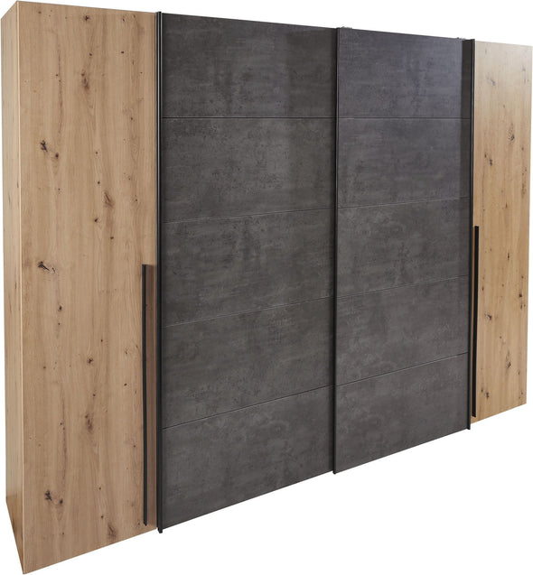 Dulap Narago cu 4 usi, culoare stejar-beton, 270 cm latime - LunaHome.ro