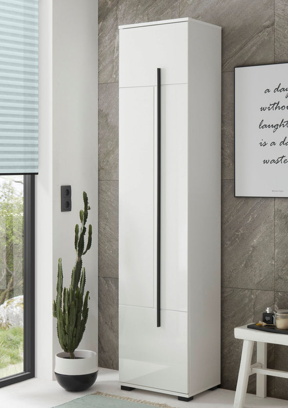 Dulap înalt de baie »Panarea« din Mdf alb lucios cu maner decorativ - LunaHome.ro