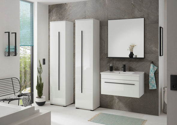 Dulap înalt de baie »Panarea« din Mdf alb lucios cu maner decorativ - LunaHome.ro