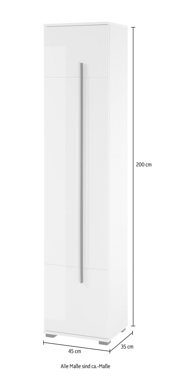 Dulap înalt de baie »Panarea« din Mdf alb lucios cu maner decorativ - LunaHome.ro