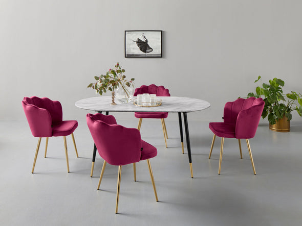 Masă »Eadwine« cu blat din MDF, aspect de marmura si picioare negre, 160x90 cm - LunaHome.ro