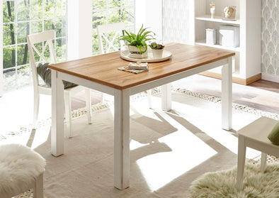 Masa de sufragerie Cremona din Mdf alb cu blat miere, 158x88 cm - LunaHome.ro