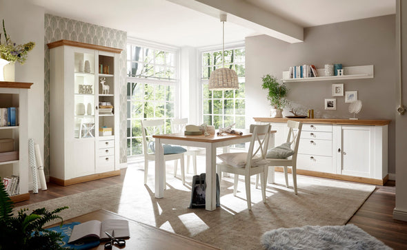 Masa de sufragerie Cremona din Mdf alb cu blat miere, 158x88 cm - LunaHome.ro