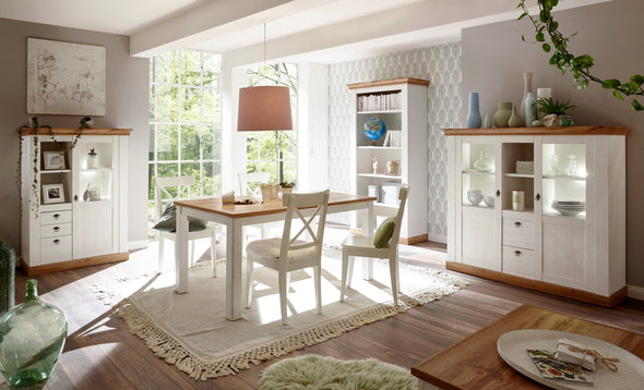 Masa de sufragerie Cremona din Mdf alb cu blat miere, 158x88 cm - LunaHome.ro