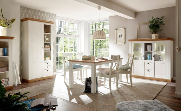 Masa de sufragerie Cremona din Mdf alb cu blat miere, 158x88 cm - LunaHome.ro