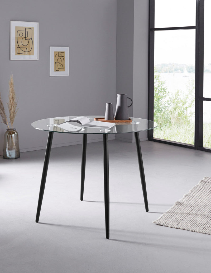 Masă rotunda »Danny« cu picioare metalice si blat din sticlă  Ø 100 cm - LunaHome.ro