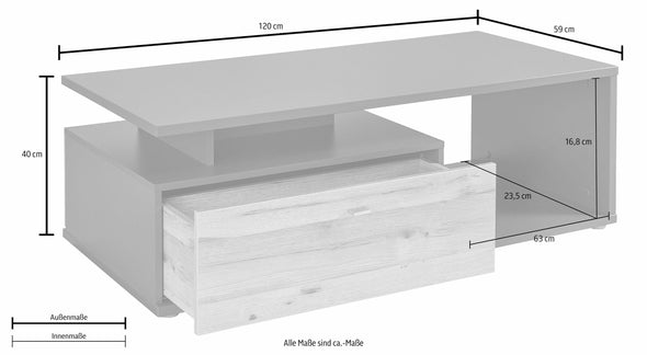 Masuta de cafea Forte din PAL antracit-stejar, 120 cm - LunaHome.ro