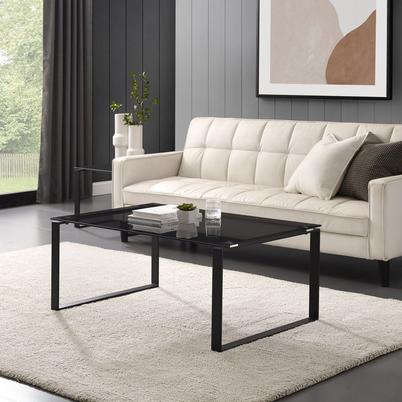 Masuta de cafea Simsbury, blat din sticla securizata, cadru metalic, 70x110 cm - LunaHome.ro