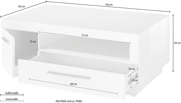 Masuta de cafea »MERAN« cu suprafata alb mat, 110x65 cm - LunaHome.ro