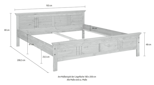 Pat din lemn masiv Indra, cu freze decorative, 180x200 cm - LunaHome.ro
