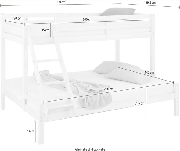 Pat pentru copii Lüttenhütt Alpi, cu 2 paturi, 90x200 cm si 140x200 cm - LunaHome.ro