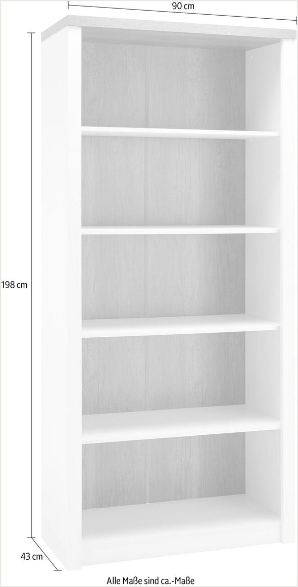 Raft biblioteca »Beauvais« alb si stejar, din MDF, 90 cm latime - LunaHome.ro