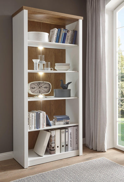 Raft biblioteca »Beauvais« alb si stejar, din MDF, 90 cm latime - LunaHome.ro