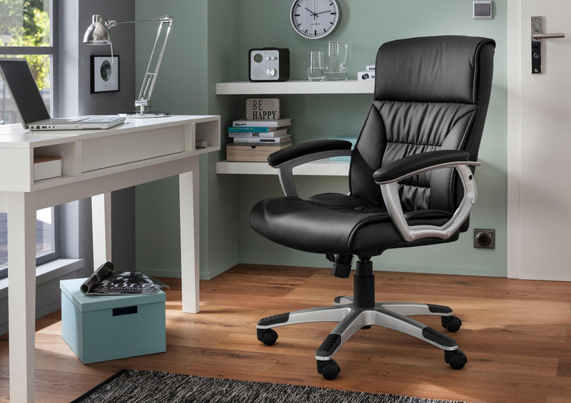 Scaun de birou »Flori« cu suport lombar, reglabil, din piele ecologica neagra - LunaHome.ro