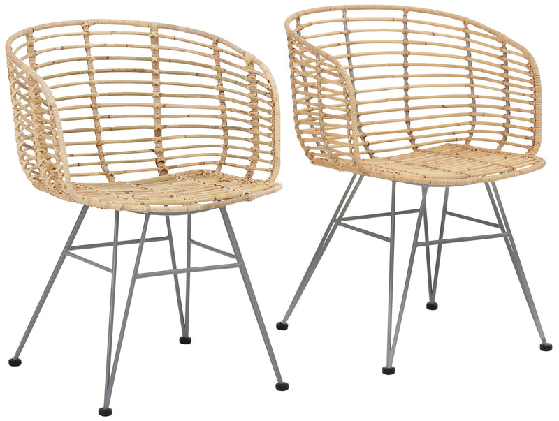Set 2 fotolii Jaik din tesatura de rattan si cadru metalic argintiu - LunaHome.ro