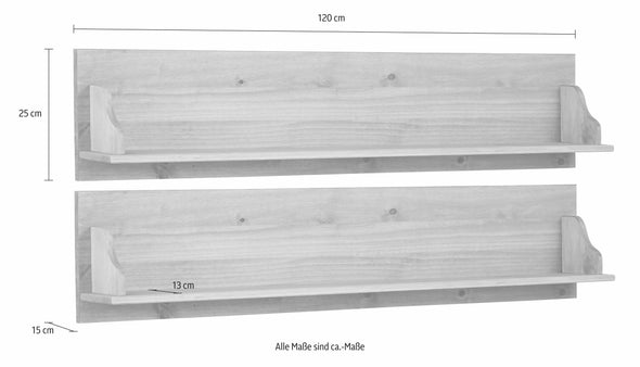 Set 2 rafturi de perete Melissa, din lemn de pin, 120 cm lungime - LunaHome.ro