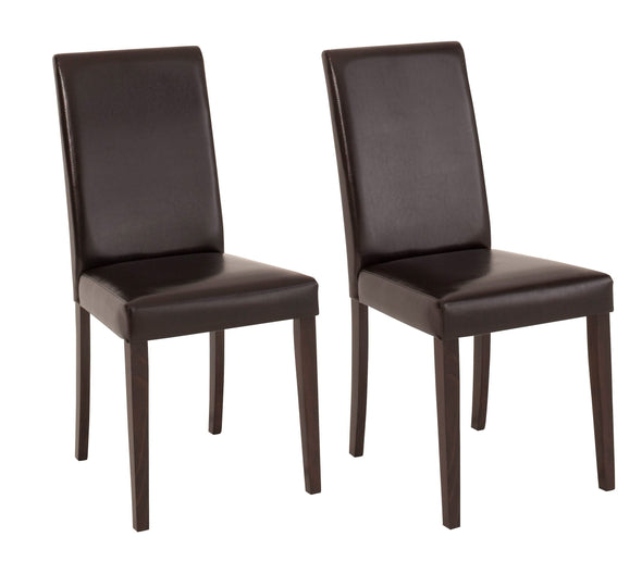 Set 2 scaune Lucca din piele ecologica maro inchis cu picioare din lemn - LunaHome.ro