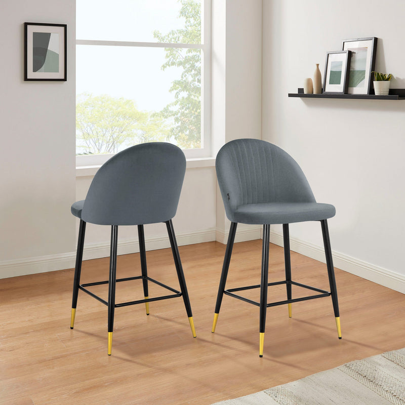 Set 2 scaune de bar »Embrosse« din velur gri si picioare metalice - LunaHome.ro