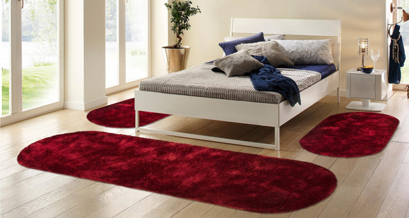 Set 3 covoare ovale pentru dormitor »Dana« foarte pufoase, rosu - LunaHome.ro