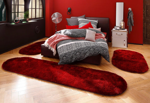 Set 3 covoare ovale pentru dormitor »Dana« foarte pufoase, rosu - LunaHome.ro