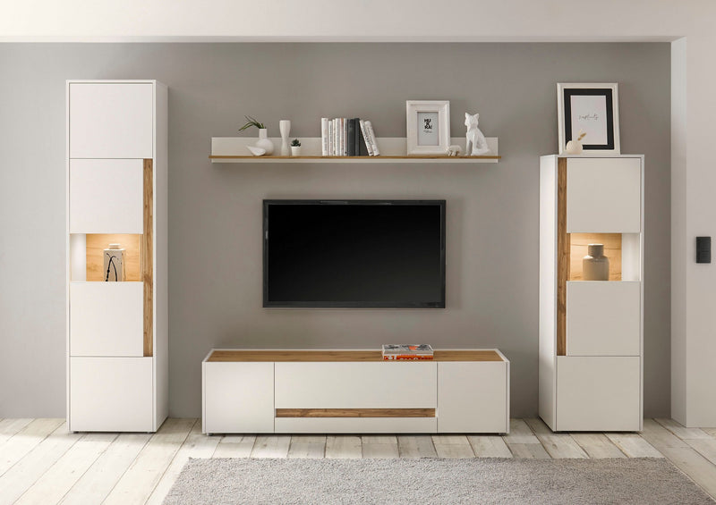 Set de living din 4 piese »City Giron« cu 2 vitrine, comoda Tv si raft de perete - LunaHome.ro