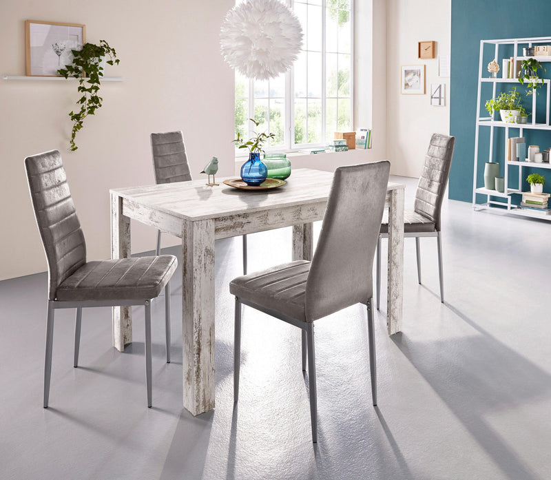 Set de sufragerie cu masa Lynn alb antique de 120x80 cm si 4 scaune Kate gri - LunaHome.ro