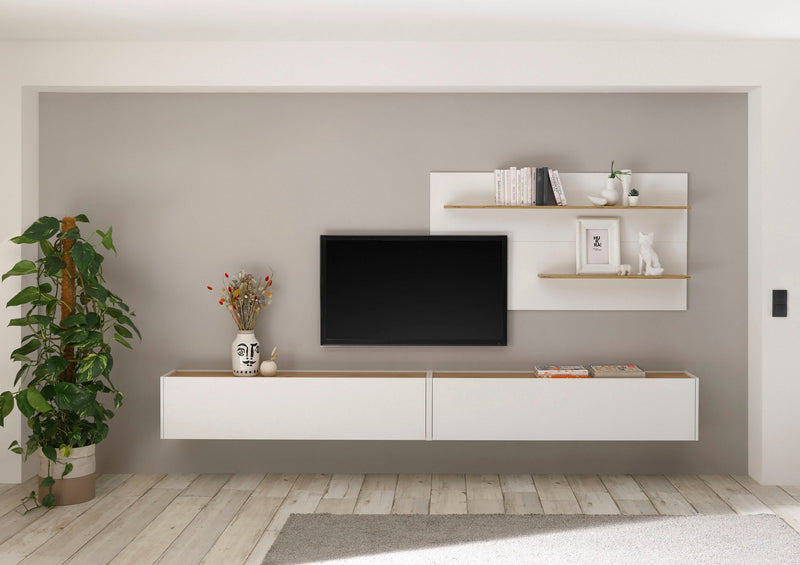Set pentru living din 3 piese »City Giron«, alb cu stejar, latime 300 cm - LunaHome.ro