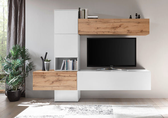 Set pentru living modern »Design-E« culoare alb-stejar wotan, 240 cm - LunaHome.ro