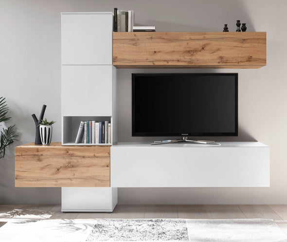 Set pentru living modern »Design-E« culoare alb-stejar wotan, 240 cm - LunaHome.ro