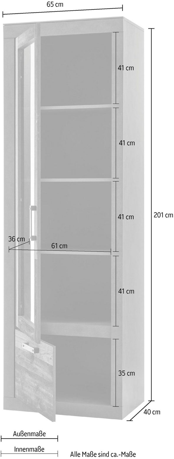 Vitrina BROOKLYN antracit si aspect de lemn, 201 cm inaltime - LunaHome.ro