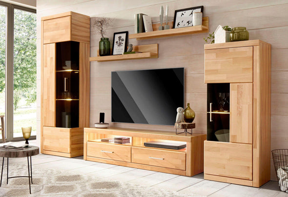 Vitrina Woltra Falco cu fronturi din lemn de fag, 125 cm inaltime - LunaHome.ro