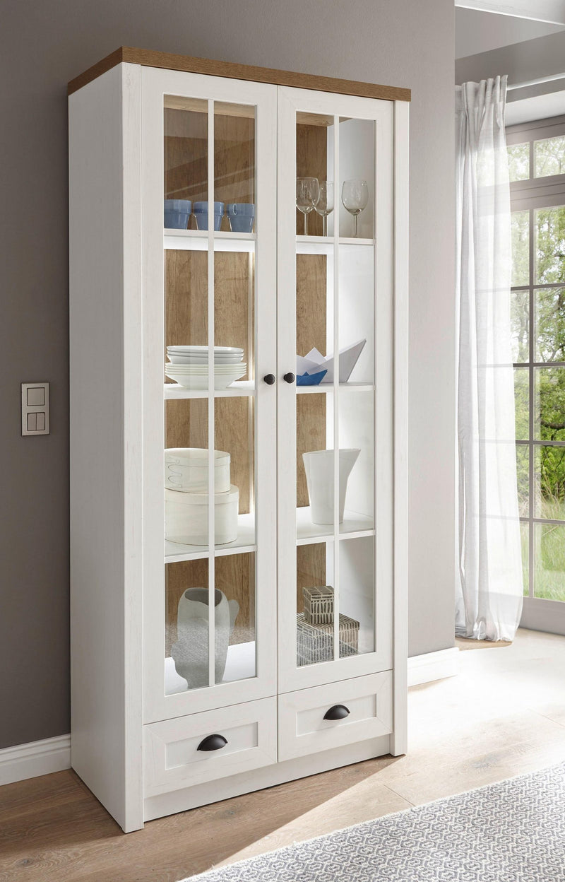 Vitrina »Beauvais« din MDF alb si stejar, 90 cm latime - LunaHome.ro