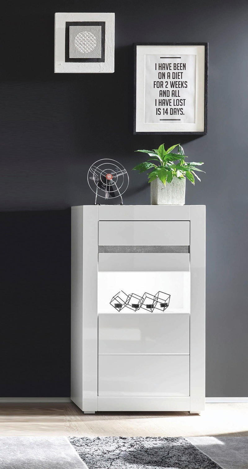 Vitrina »Carat« alb lucios cu geam transparent, inaltime 112 cm - LunaHome.ro