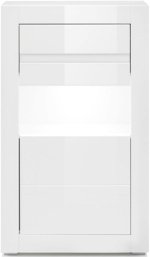 Vitrina »Carat« alb lucios cu geam transparent, inaltime 112 cm - LunaHome.ro
