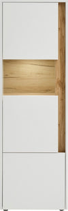 Vitrina »City Giron« alba cu detalii de culoare stejar, design modern, 50 cm latime - LunaHome.ro