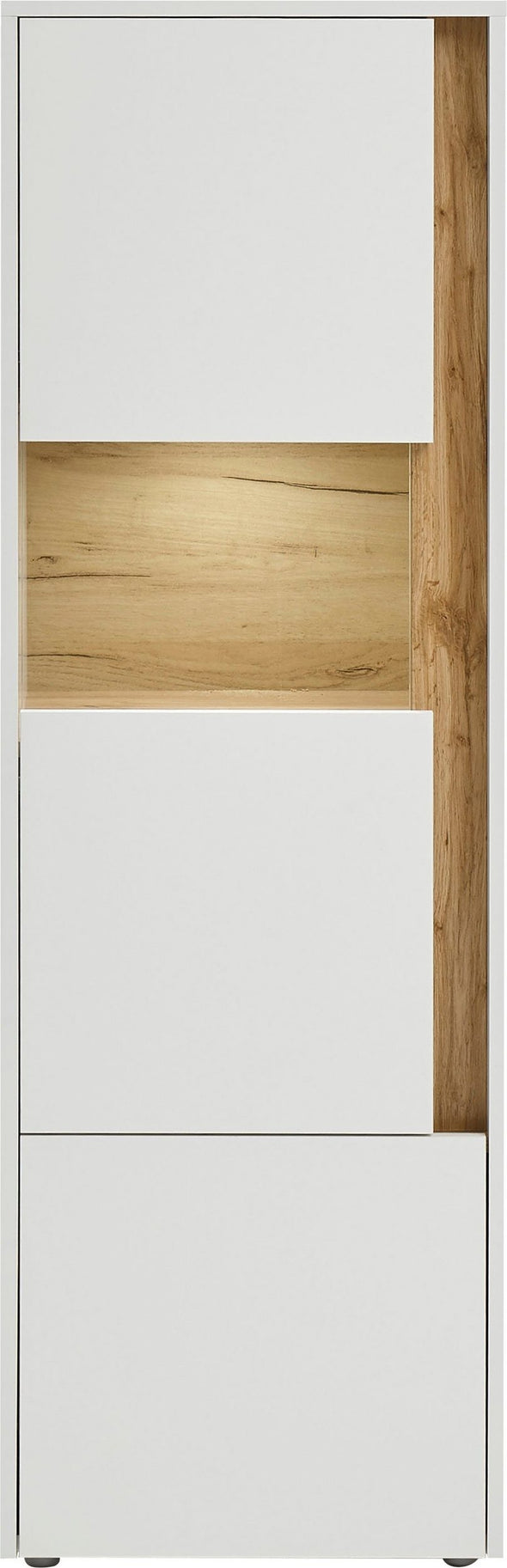 Vitrina »City Giron« alba cu detalii de culoare stejar, design modern, 50 cm latime - LunaHome.ro