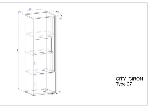 Vitrina »City Giron« alba cu detalii de culoare stejar, design modern, 50 cm latime - LunaHome.ro