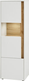 Vitrina »City Giron« alba cu detalii de culoare stejar, design modern, 50 cm latime - LunaHome.ro