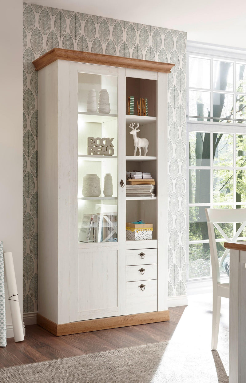 Vitrina »Cremona« cu aspect de lemn alb si stejar, inălțime 204 cm - LunaHome.ro