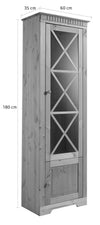 Vitrina »Lisa« din lemn masiv de pin maro inchis, cu o ușă din sticlă, 60 cm latime - LunaHome.ro