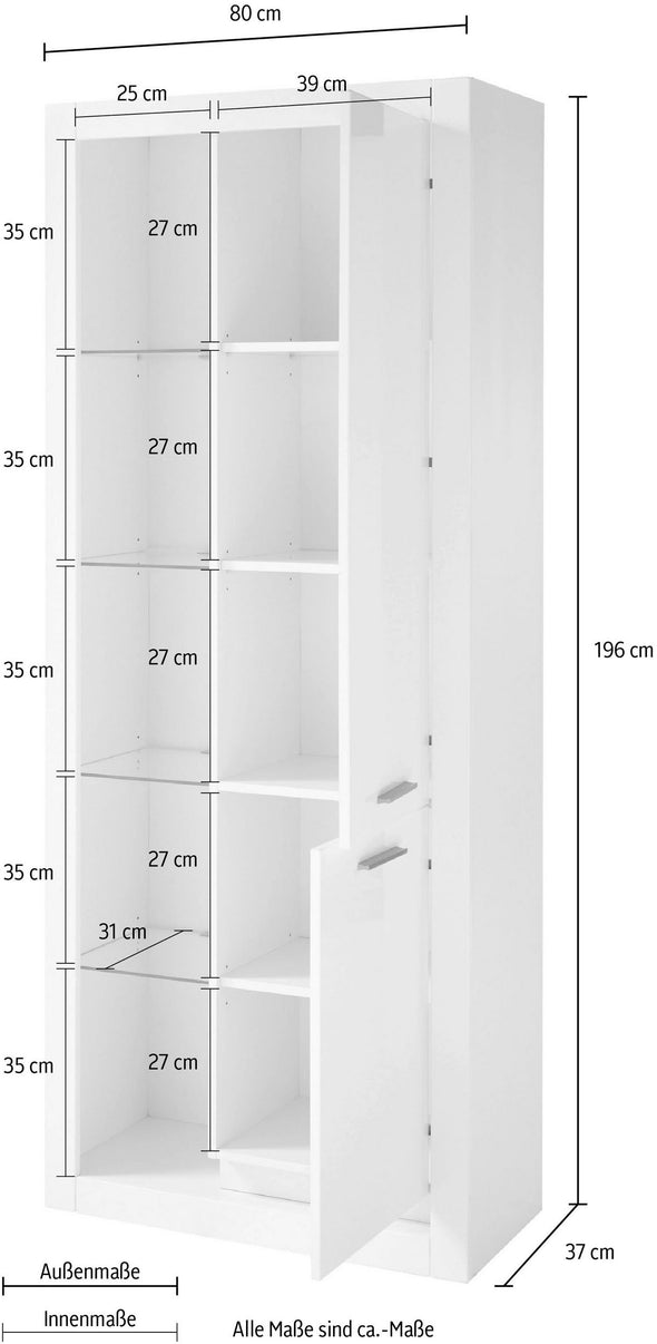 Vitrina »MERAN« într-un design modern alba, 80 cm latime - LunaHome.ro