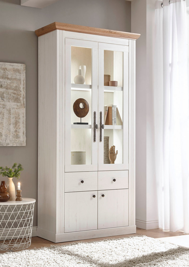 Vitrina »Westminster« din MDF cu aspect de lemn alb, 97 cm latime - LunaHome.ro