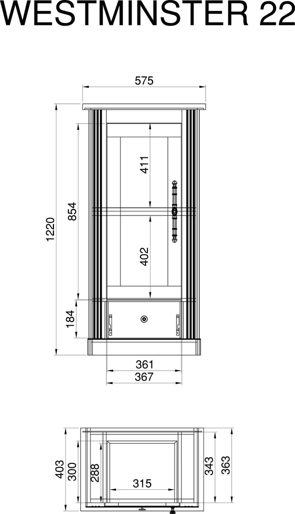 Vitrina »Westminster« gri inchis din MDF, 58 cm latime - LunaHome.ro