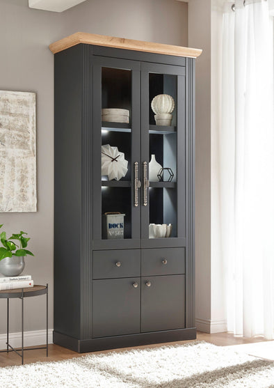Vitrina »Westminster« gri inchis din MDF, 97 cm latime - LunaHome.ro