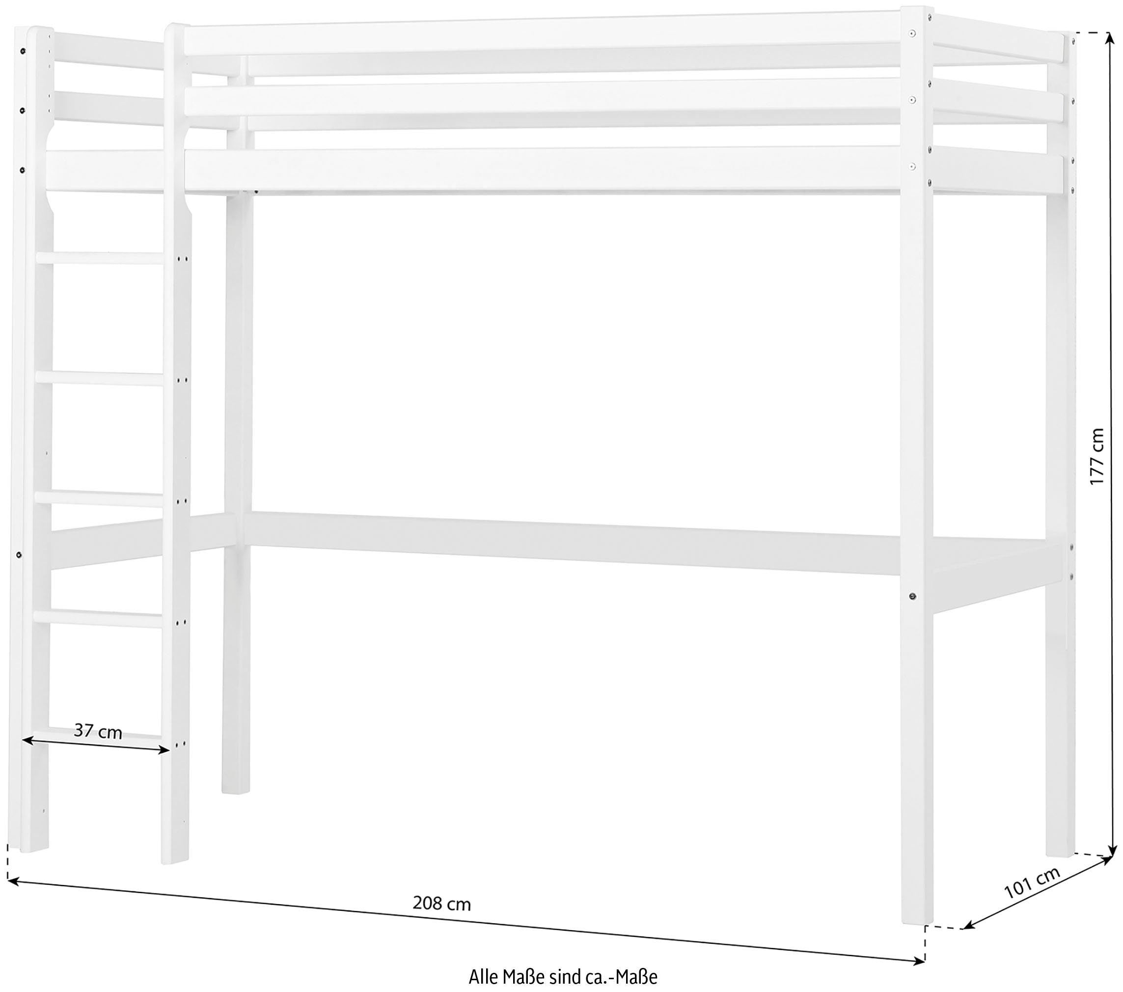 Pat inalt pentru copii Ado, din lemn masiv de pin 90x200 cm