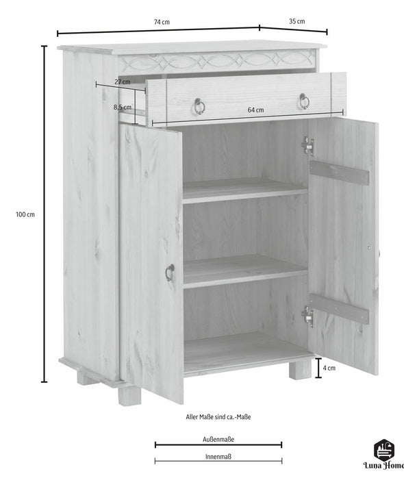 Comodă albă, Indra 74 cm - LunaHome.ro