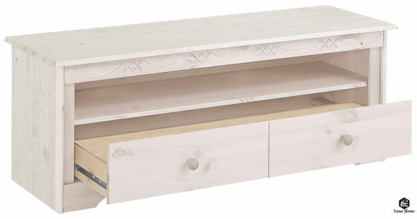Comodă TV Sofia din lemn de pin alb 120 cm - LunaHome.ro
