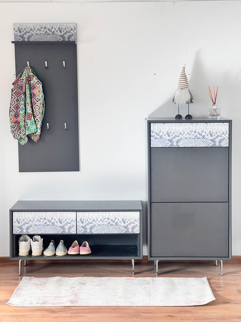Set pentru hol »Lisbon« din Mdf antracit, 3 piese, pantofar, cuier, bancheta - LunaHome.ro