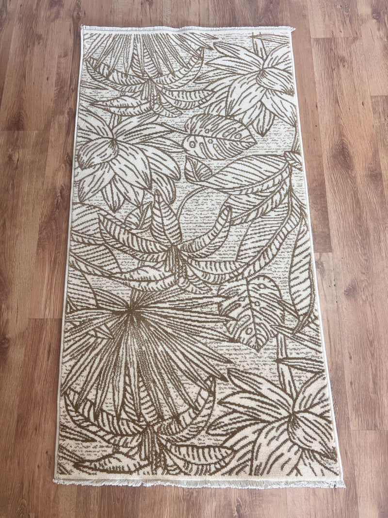 Covor Athos cu model floral, fir scurt crem 80x155 cm - LunaHome.ro